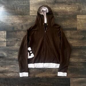 Dc y2k brown and pink zip up hoodie size xl women's